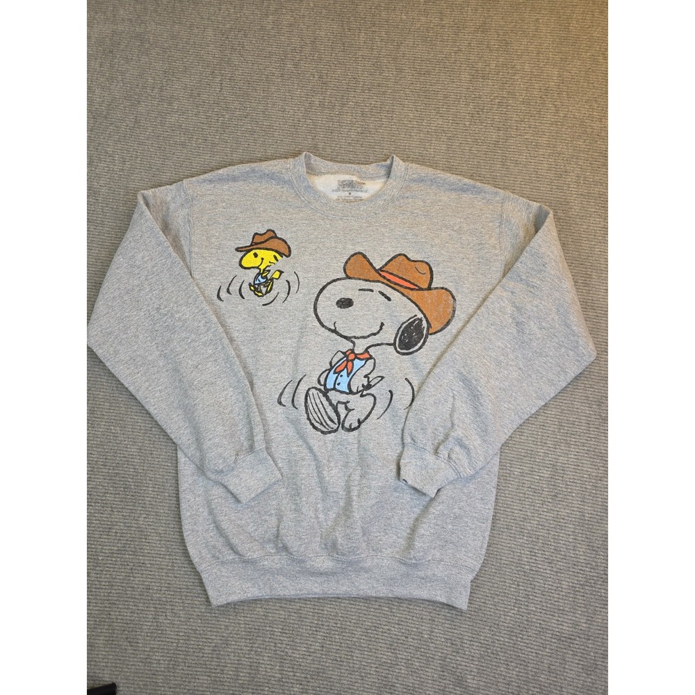 Peanuts Cowboy Western Snoopy & Woodstock Fleece Sweatshirt Cozy Size Small